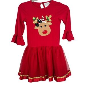 Emily Rose Girls Red Reindeer Tulle Dress Christmas Holiday Size 8 Full Skirt